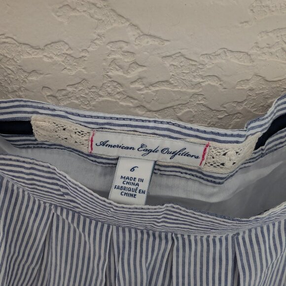 Vintage American Eagle Y2K Blue Striped Pleated Lined Summer Mini Skirt Sz 6 NWT - Picture 3 of 5
